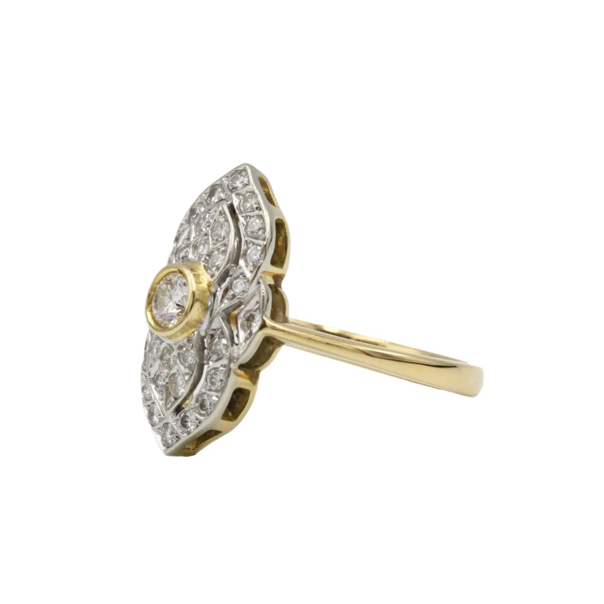 Bague Marquise en or jaune et diamants - Castafiore