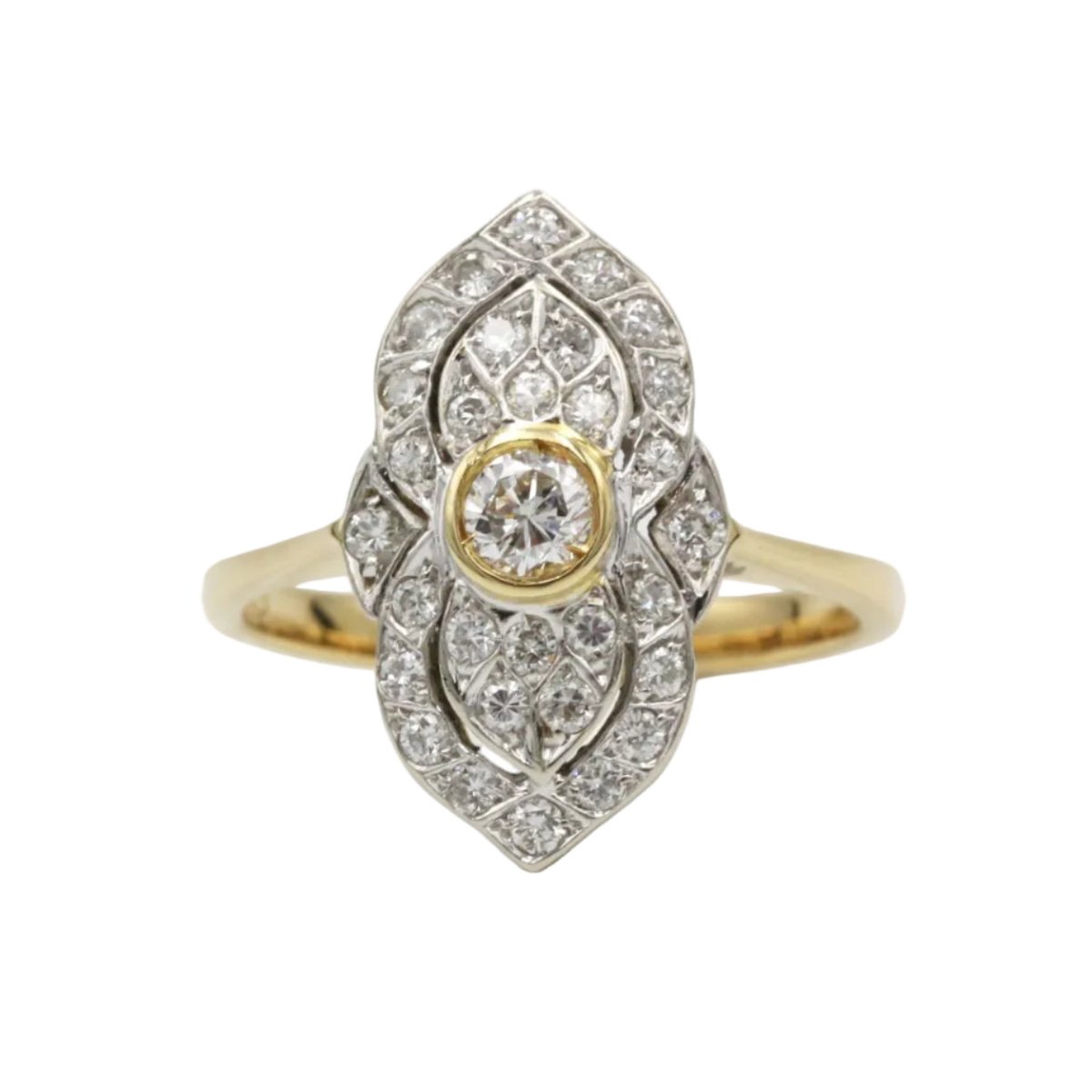 Bague Marquise en or jaune et diamants - Castafiore