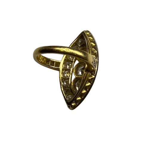 Bague Marquise en or jaune et diamants - Castafiore