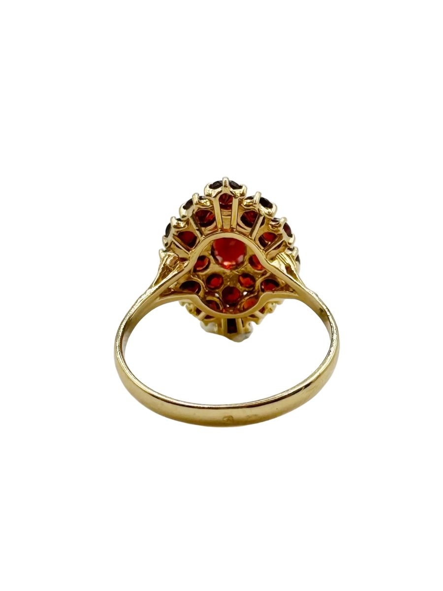 Bague Marquise en or jaune et grenat - Castafiore