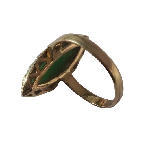 Bague Marquise en or jaune et jade - Castafiore