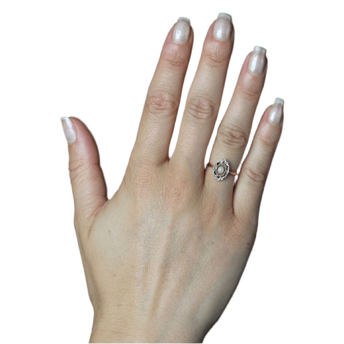 Bague Marquise en or jaune et perle - Castafiore