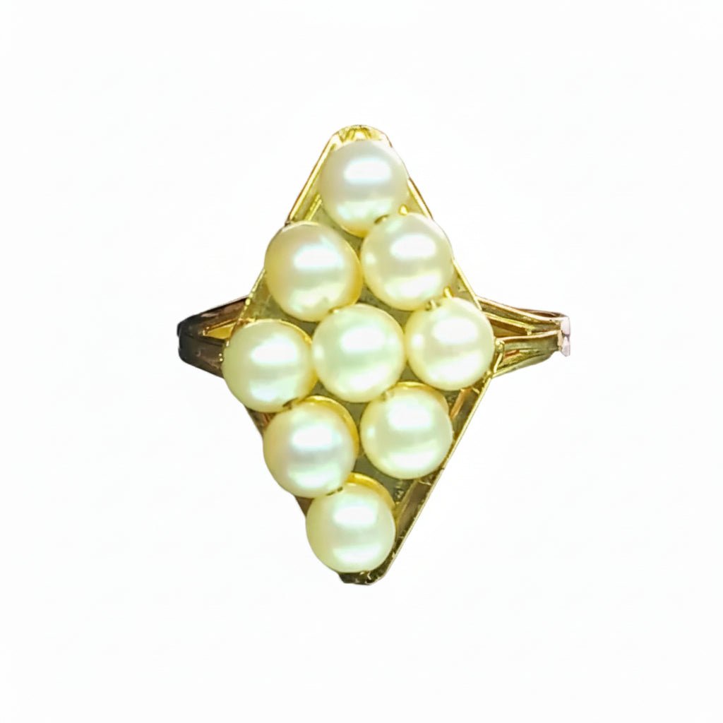 Bague Marquise en or jaune et perles - Castafiore
