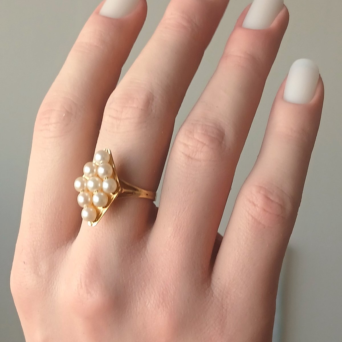 Bague Marquise en or jaune et perles - Castafiore
