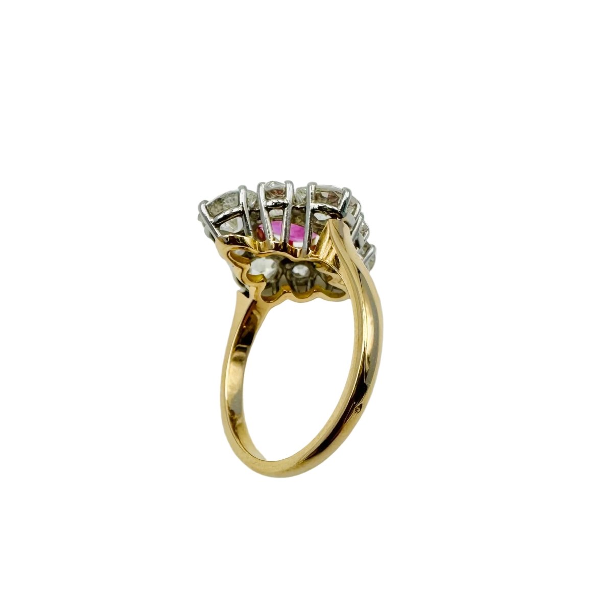 Bague Marquise en or jaune et saphir rose - Castafiore