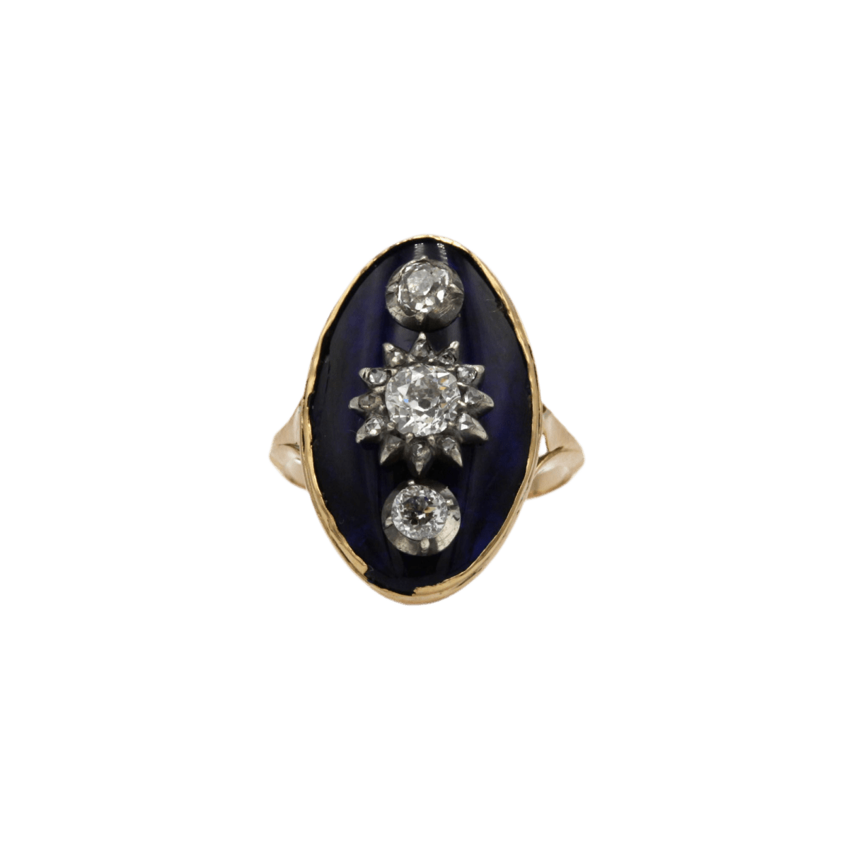 Bague Marquise en or jaune, laque et diamants - Castafiore