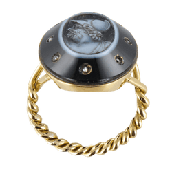 Bague Marquise en or jaune, onyx et diamants - Castafiore