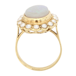 Bague Marquise en or jaune, opale et perles - Castafiore