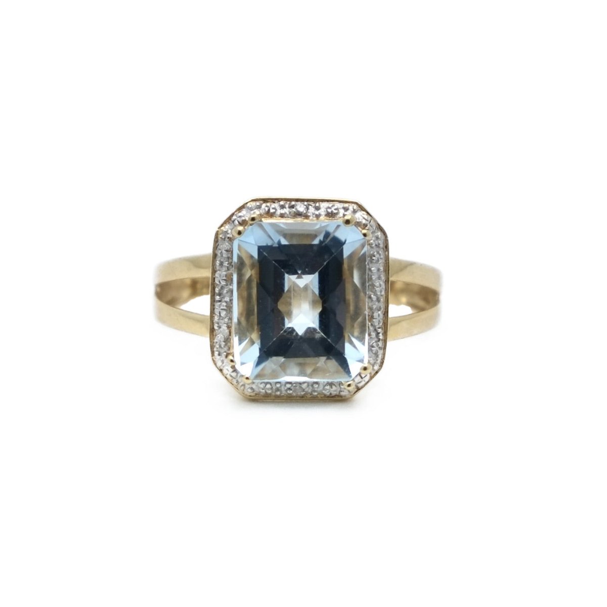 Bague Marquise en or jaune, or blanc, aigue - marine et diamants - Castafiore