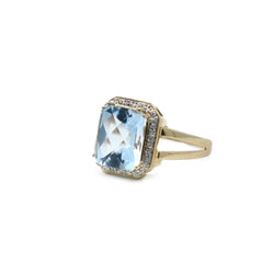 Bague Marquise en or jaune, or blanc, aigue - marine et diamants - Castafiore