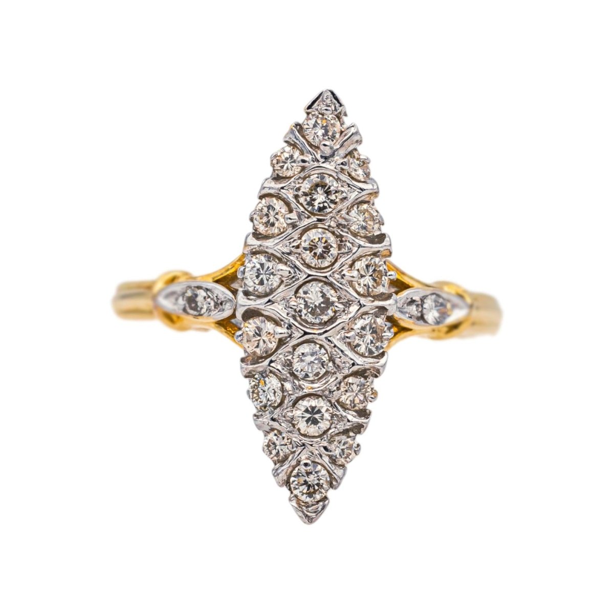Bague Marquise en or jaune, or blanc et diamants - Castafiore