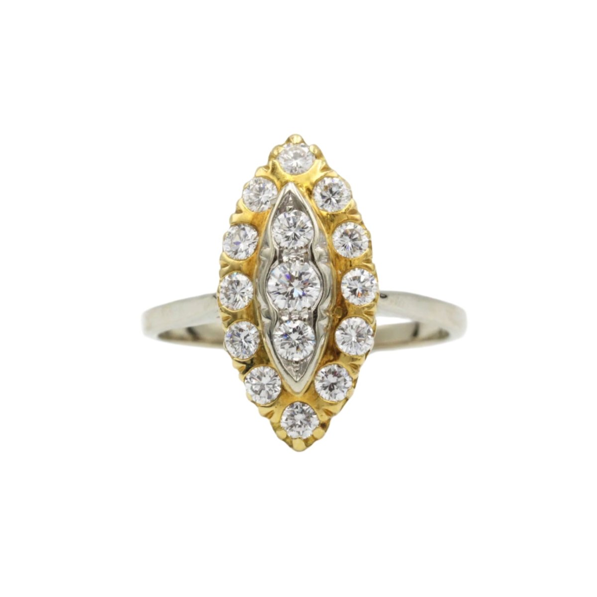 Bague Marquise en or jaune, or blanc et diamants - Castafiore