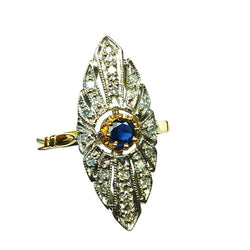 Bague Marquise en or jaune, or blanc, saphir et diamants - Castafiore