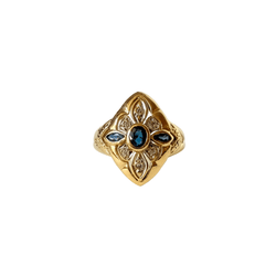 Bague Marquise en or jaune, or blanc, saphir, et diamants - Castafiore