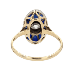 Bague Marquise en or jaune, or blanc, saphirs et diamant - Castafiore