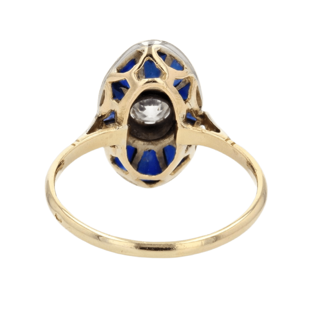 Bague Marquise en or jaune, or blanc, saphirs et diamant - Castafiore