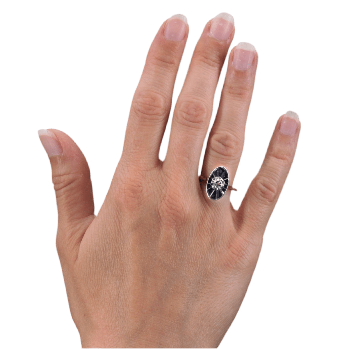 Bague Marquise en or jaune, or blanc, saphirs et diamant - Castafiore