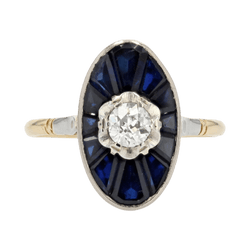 Bague Marquise en or jaune, or blanc, saphirs et diamant - Castafiore