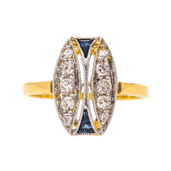 Bague Marquise en or jaune, or blanc, saphirs et diamants - Castafiore