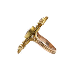 Bague Marquise en or jaune, or rose, nacre, perles et grenats - Castafiore