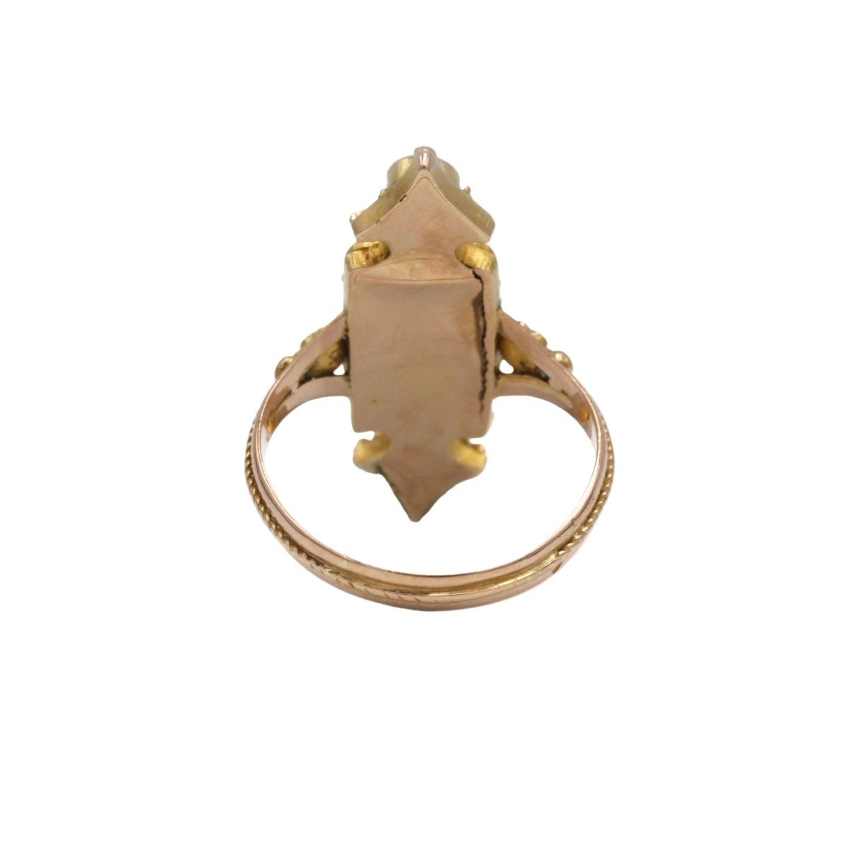 Bague Marquise en or jaune, or rose, nacre, perles et grenats - Castafiore