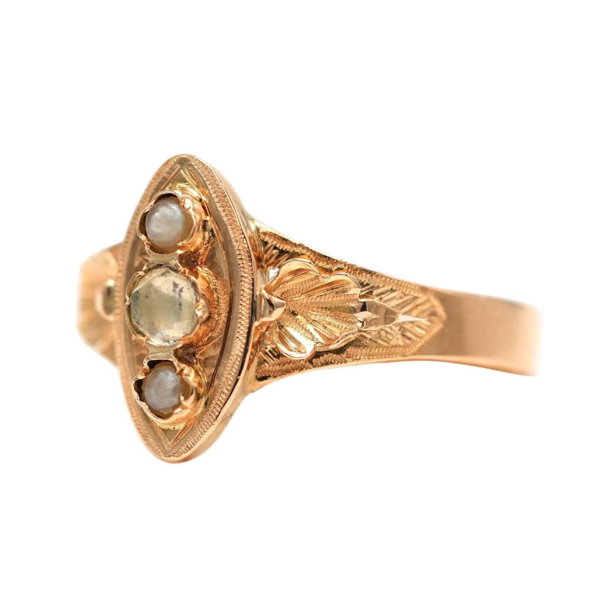 Bague Marquise en or jaune, perles et strass - Castafiore