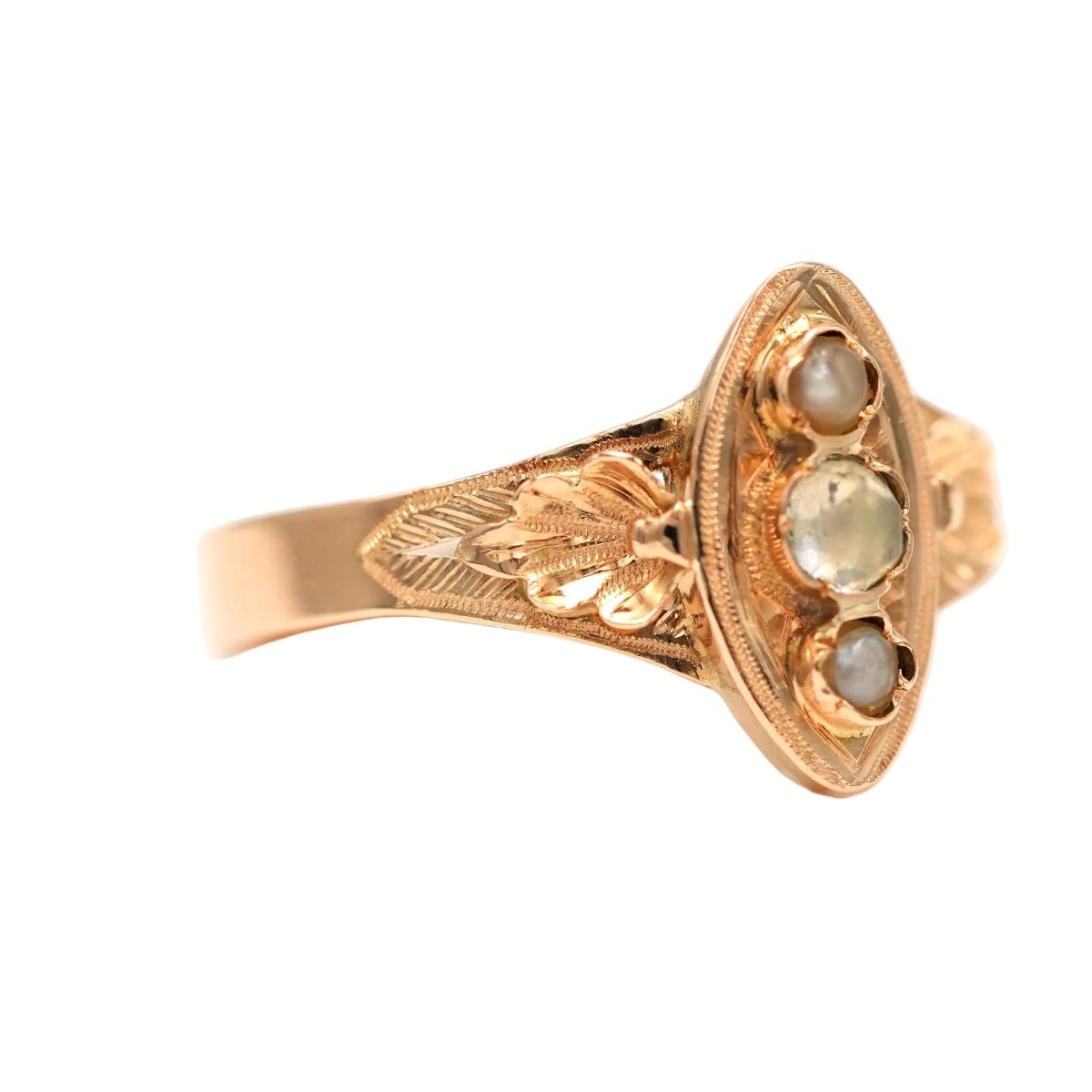 Bague Marquise en or jaune, perles et strass - Castafiore