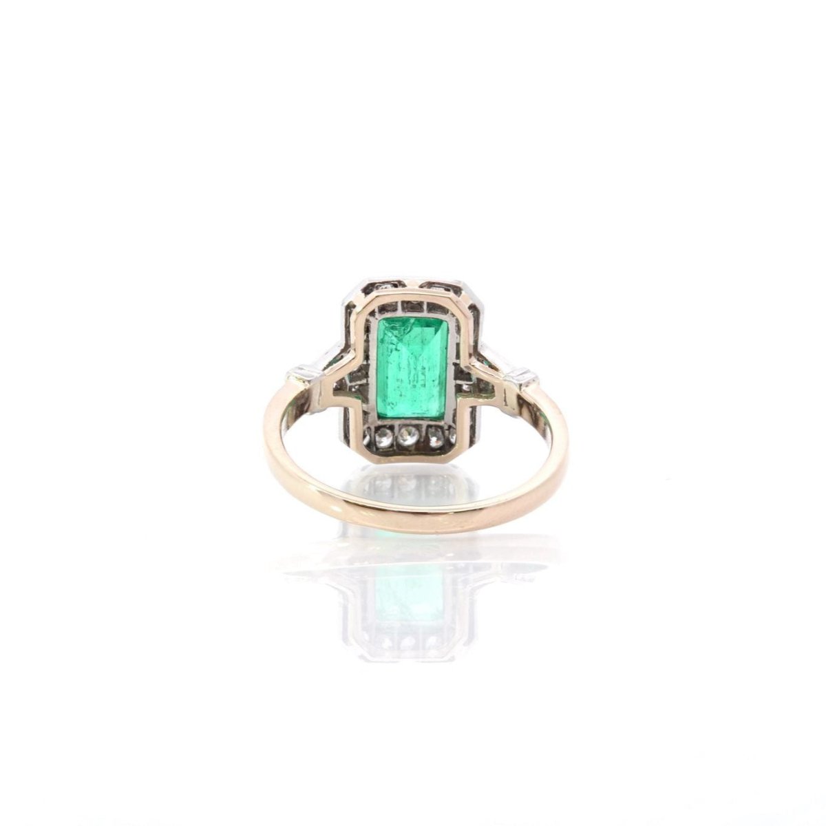 Bague Marquise en or jaune, platine, émeraude et diamants - Castafiore