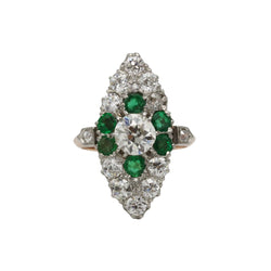 Bague Marquise en or jaune, platine, émeraudes et diamants - Castafiore