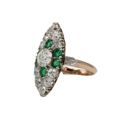 Bague Marquise en or jaune, platine, émeraudes et diamants - Castafiore