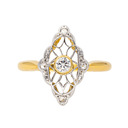 Bague Marquise en or jaune, platine et diamants - Castafiore