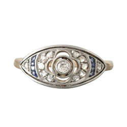 Bague Marquise en or jaune, platine et diamants - Castafiore