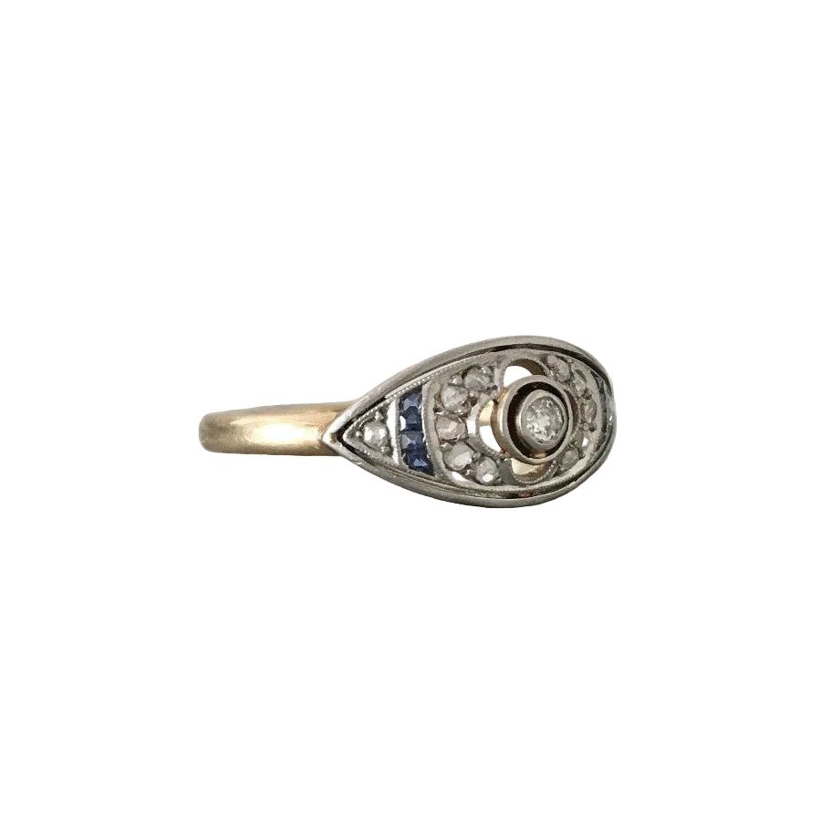Bague Marquise en or jaune, platine et diamants - Castafiore