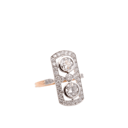 Bague Marquise en or jaune, platine et diamants - Castafiore