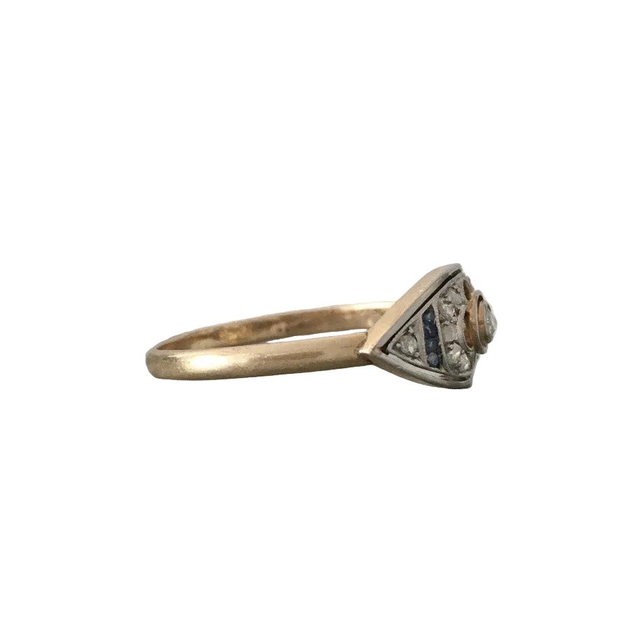 Bague Marquise en or jaune, platine et diamants - Castafiore