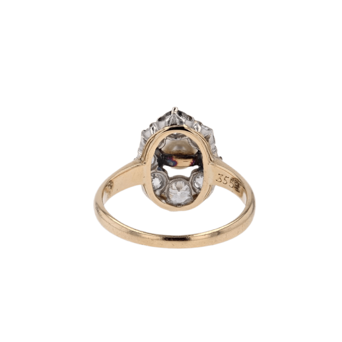 Bague Marquise en or jaune, platine, perle et diamants - Castafiore