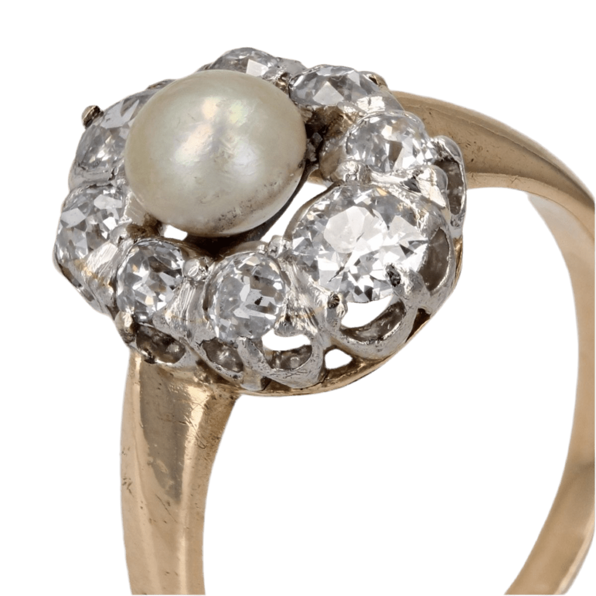 Bague Marquise en or jaune, platine, perle et diamants - Castafiore