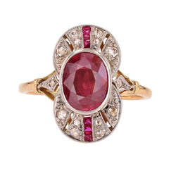 Bague Marquise en or jaune, platine, rubis et diamants - Castafiore