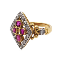 Bague Marquise en or jaune, platine, rubis et diamants - Castafiore