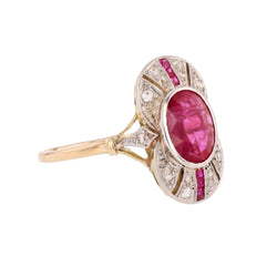 Bague Marquise en or jaune, platine, rubis et diamants - Castafiore