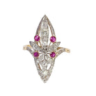 Bague Marquise en or jaune, platine, rubis et diamants - Castafiore