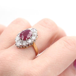 Bague Marquise en or jaune, platine, rubis et diamants - Castafiore