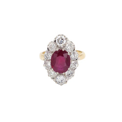 Bague Marquise en or jaune, platine, rubis et diamants - Castafiore