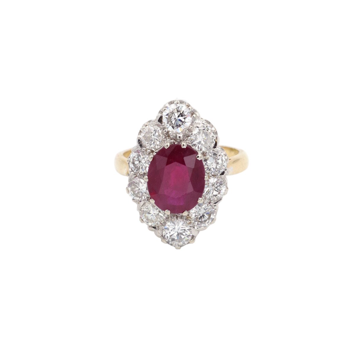 Bague Marquise en or jaune, platine, rubis et diamants - Castafiore