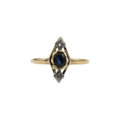 Bague Marquise en or jaune, platine, saphir et diamants - Castafiore