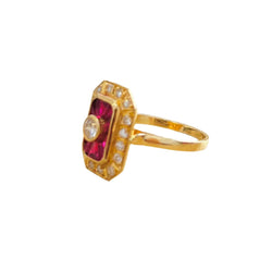 Bague Marquise en or jaune, rubis et diamants - Castafiore