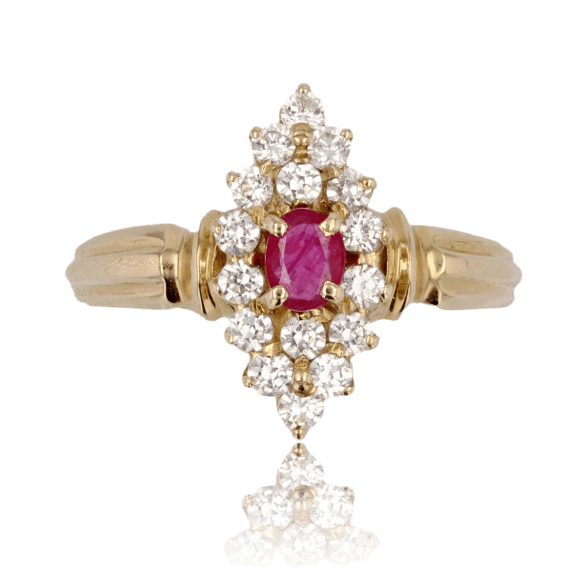 Bague Marquise en or jaune, rubis et diamants - Castafiore