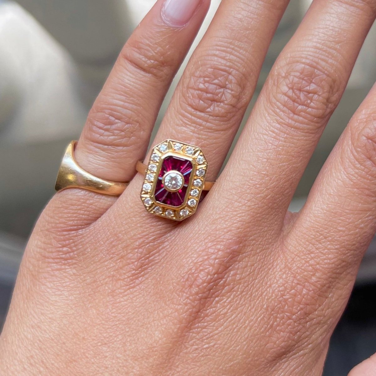 Gold Ring Bague Rubis Diamant Or Jaune Bague D'occasion Or 750