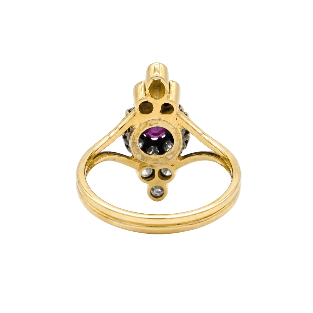 Bague Marquise en or jaune, rubis et diamants - Castafiore