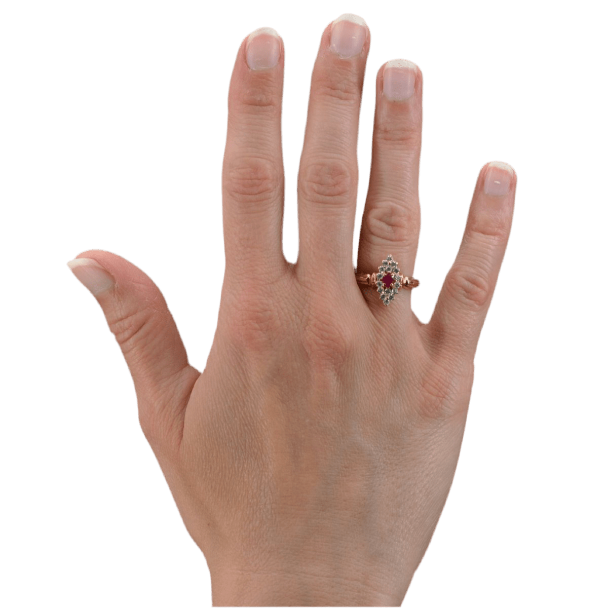 Bague Marquise en or jaune, rubis et diamants - Castafiore